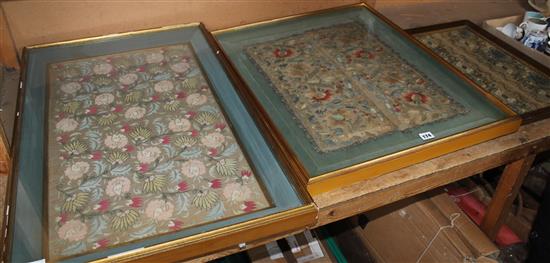 3 framed 19C Turkish embroideries